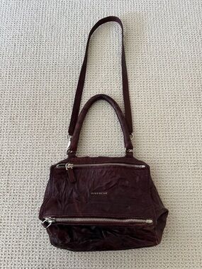 Givenchy Deep Burgundy Leather Shoulder Bag with Silver Hardware